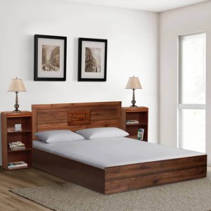 Oriel Solid Wood King Size Bed with Storage in Honey oak Finish