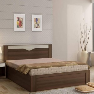 Daichi Queen Size Bed with Two Bedside Tables in Columbia Walnut Finish